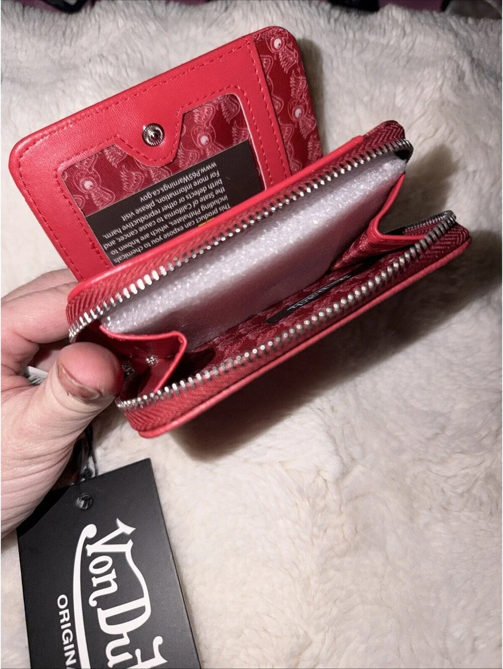 Von Dutch Wallet Red White Polka Dot ID Card Holder Zip Close NWT